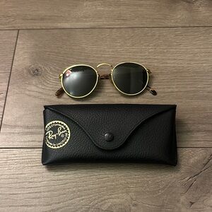 Ray-Ban Gold and Black Round Sunglasses